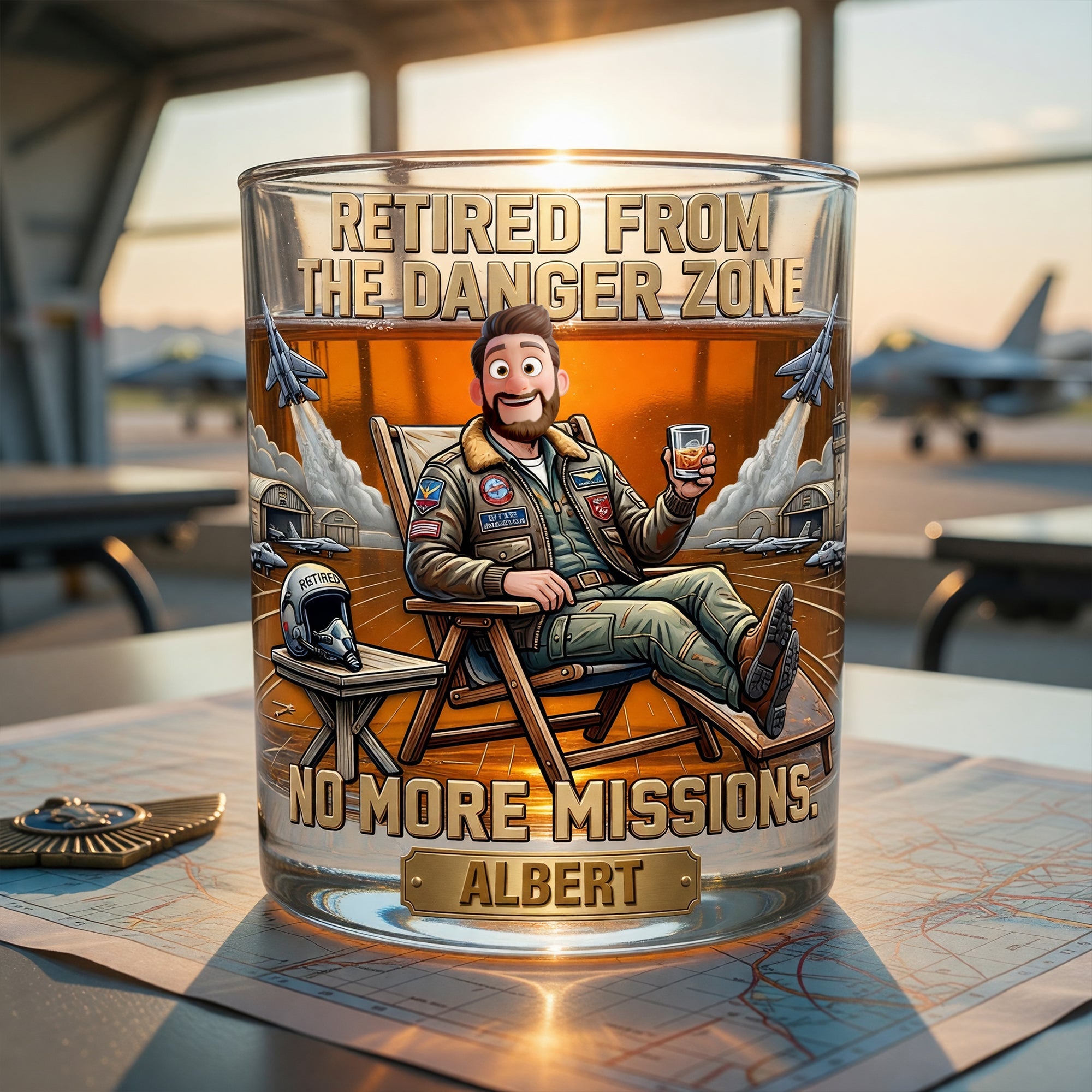 Retired from the Danger Zone – Personalized Round Glass for Military Veterans