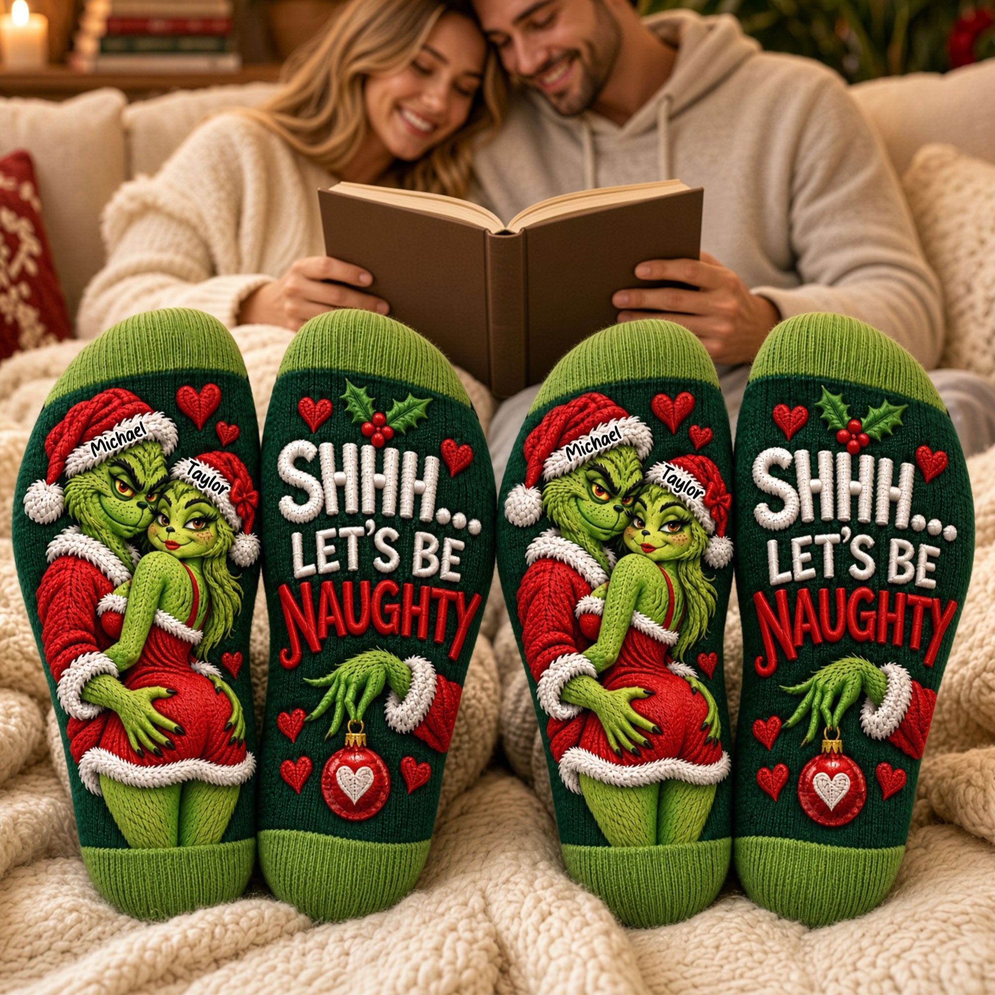 Shhh... Let's Be Naughty - Personalized Furry Naughty Couples Middle Tube Socks