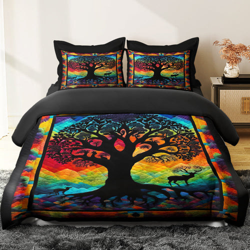 Tree Of Life Colorful Quilt Bed Set - A Meaningful Gift for All Occasions Blanket PopCulturePrints
