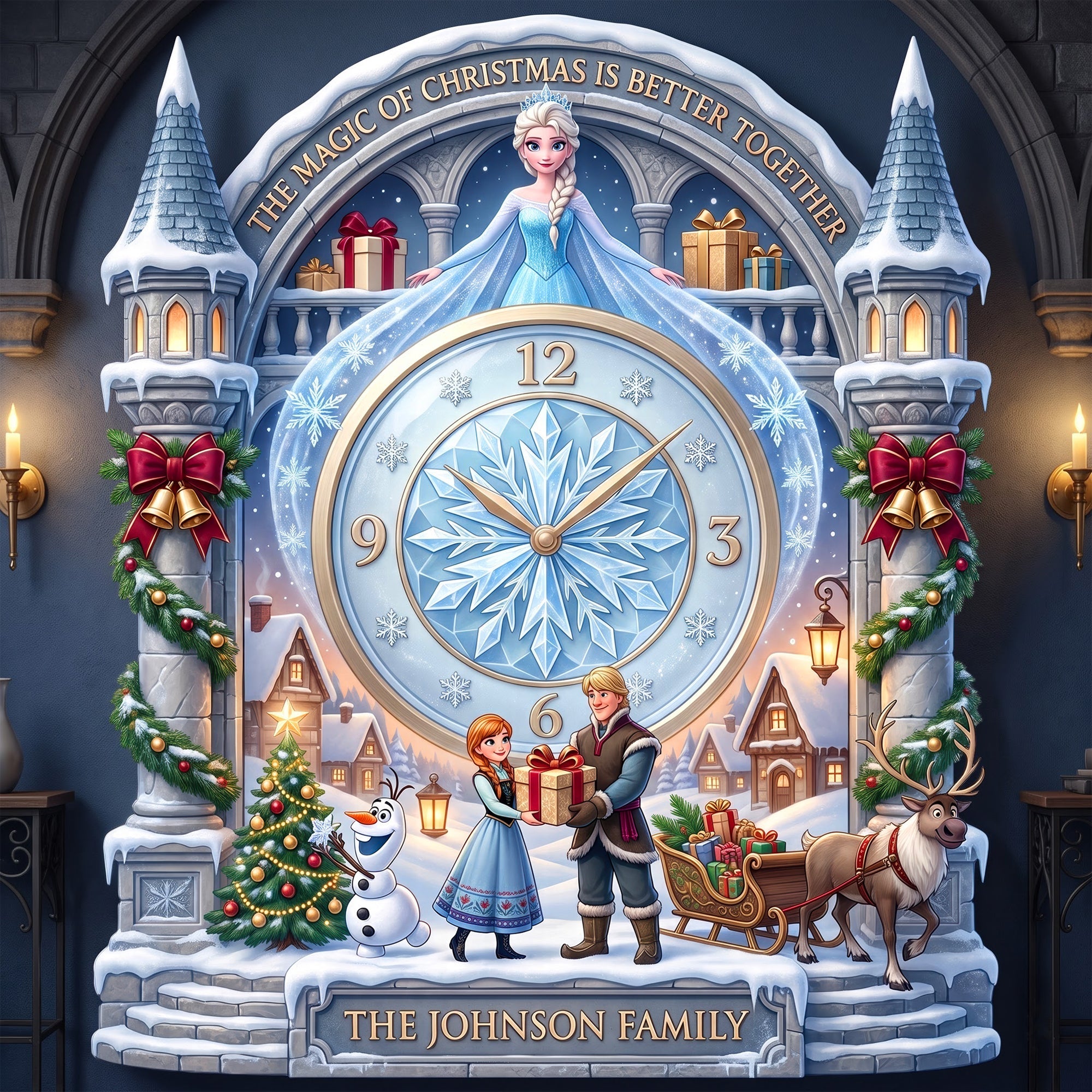 The Magic of Christmas is Better Together - Snowy Christmas Hanging Wall Clock | Personalized Gift for Family
