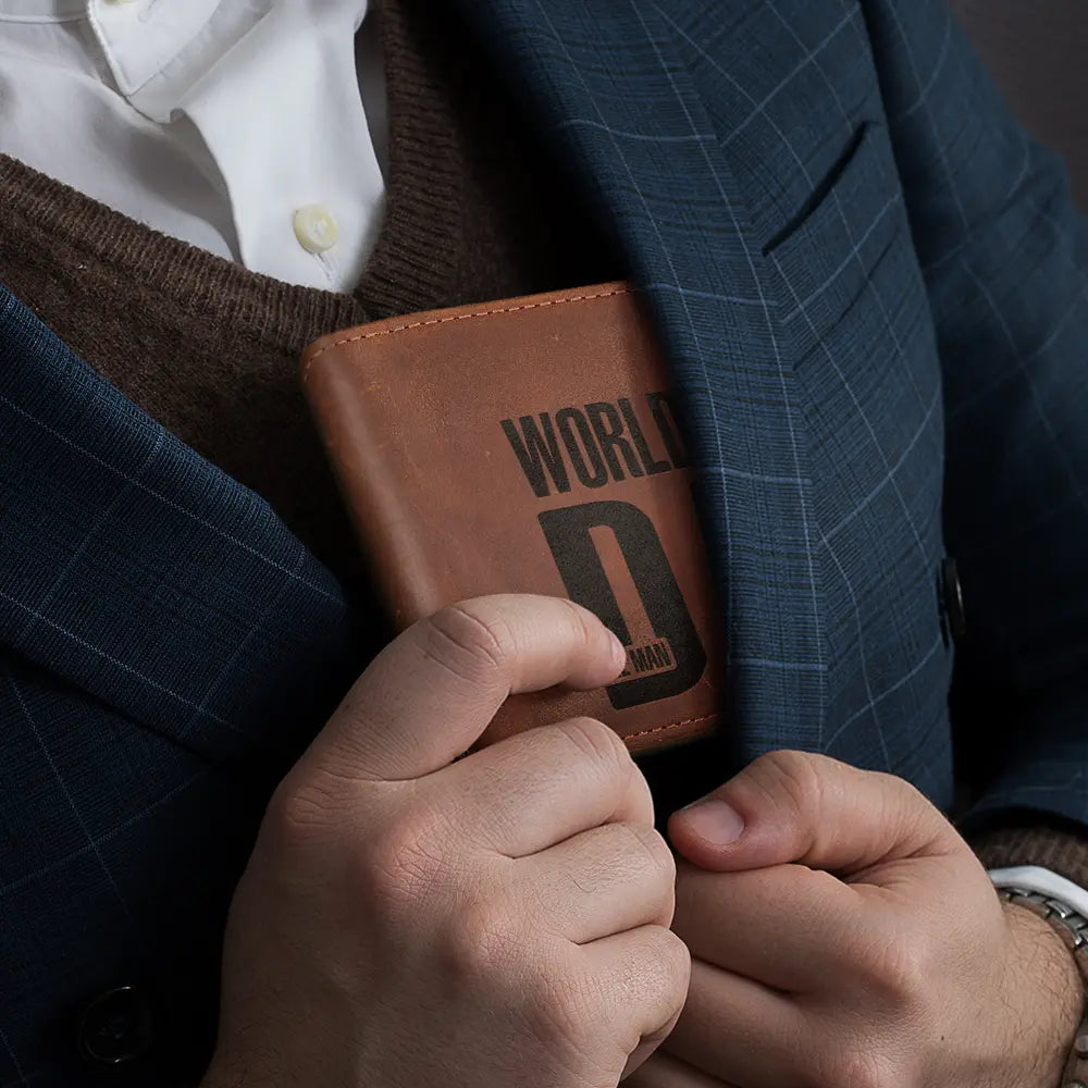 World's Best Dad - The Man Myth Legend - Personalized Engraved Leather Wallet Engraved Leather Wallet PopCulturePrints