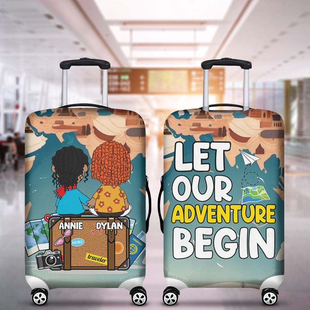 Personalized Luggage Cover for Couples - Let Our Adventure Begin Luggage Covers PopCulturePrints