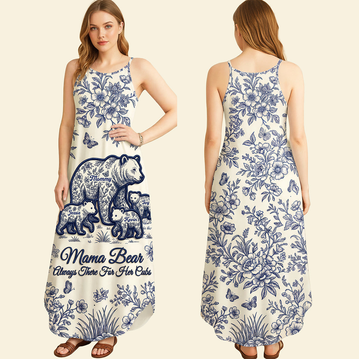 Mama Bear Always There For Her Cubs - Personalized Maxi Dress for Moms Dress PopCulturePrints