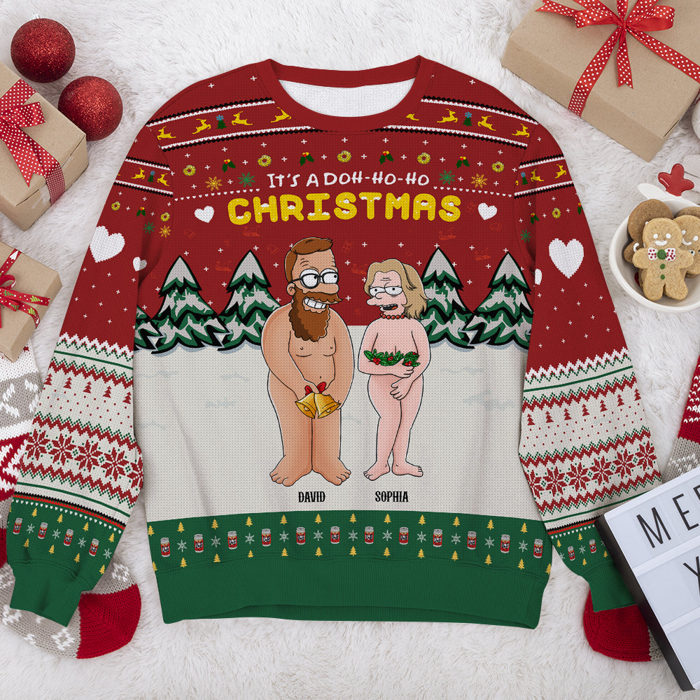 Personalized Funny Cartoon Couple Christmas Sweater Ugly Christmas Sweater PopCulturePrints
