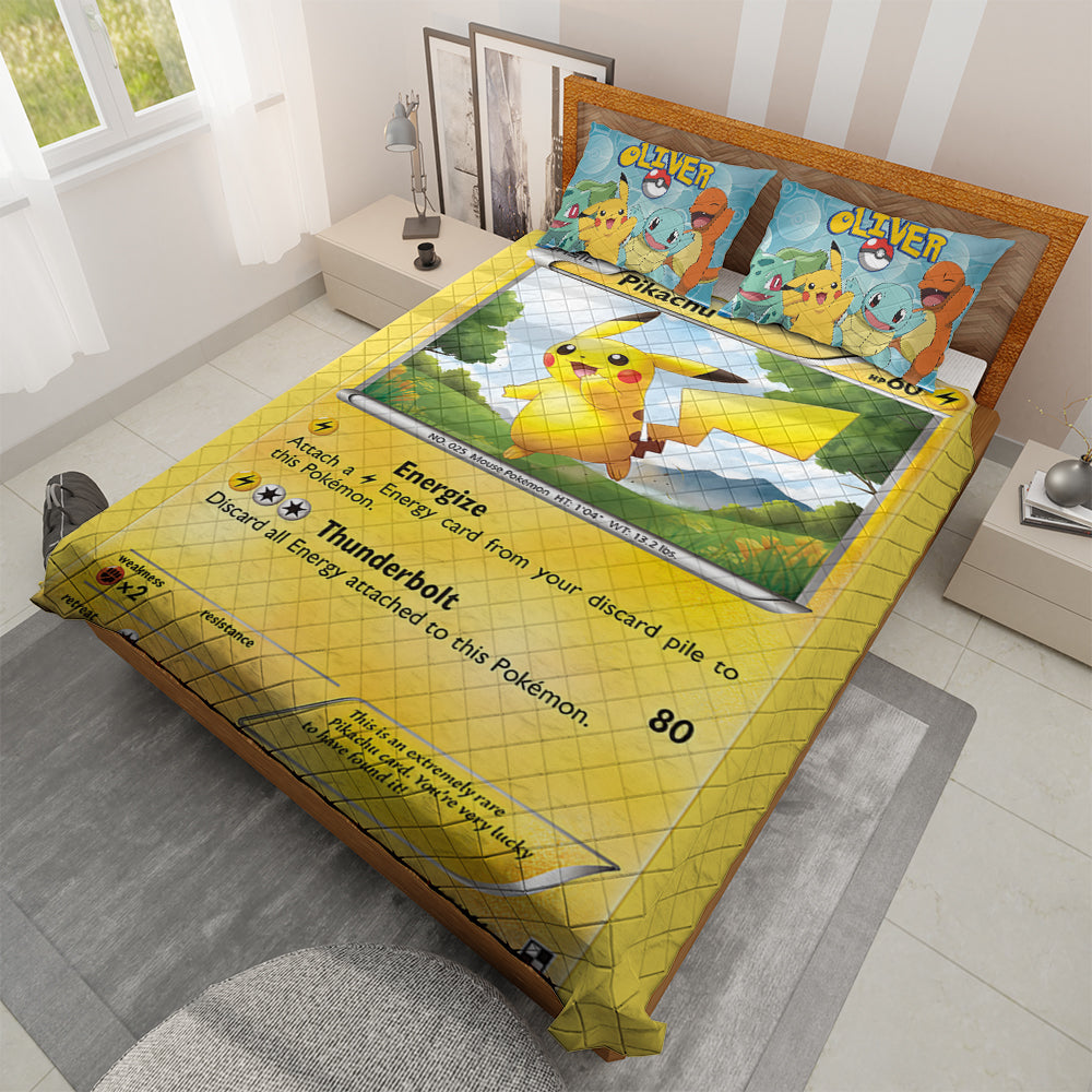 Personalized Pikachu Quilt Bed Set - Perfect Gift for Pokémon Fans