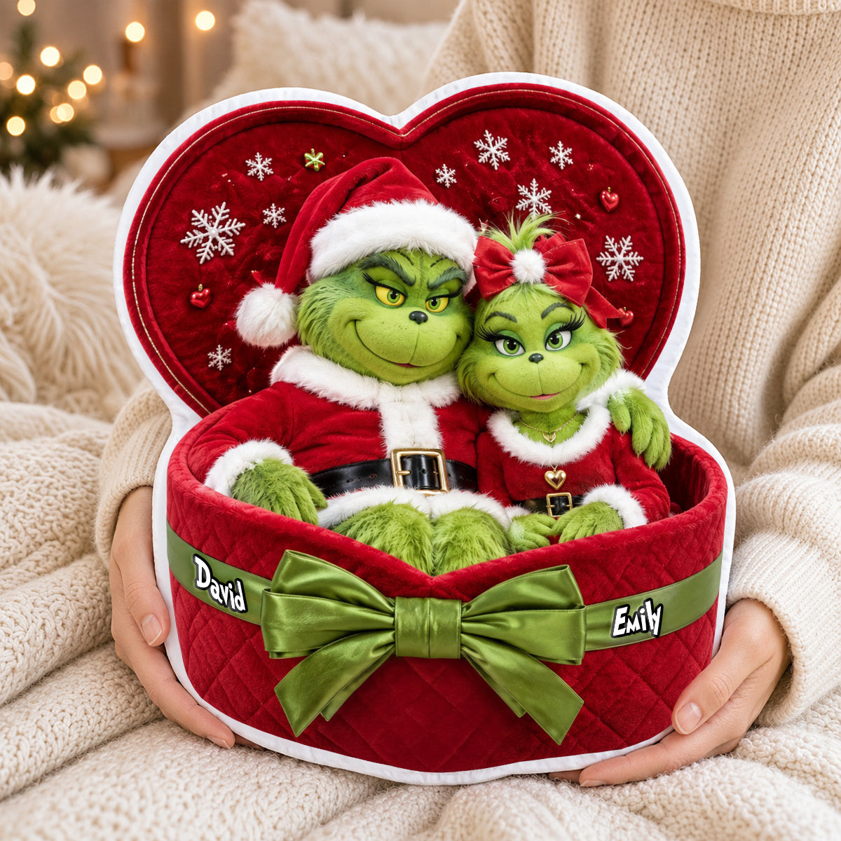 “Give the Gift of Love!” Festive Couple Red Gift Box Pillow - Personalized Christmas Gift For Couples