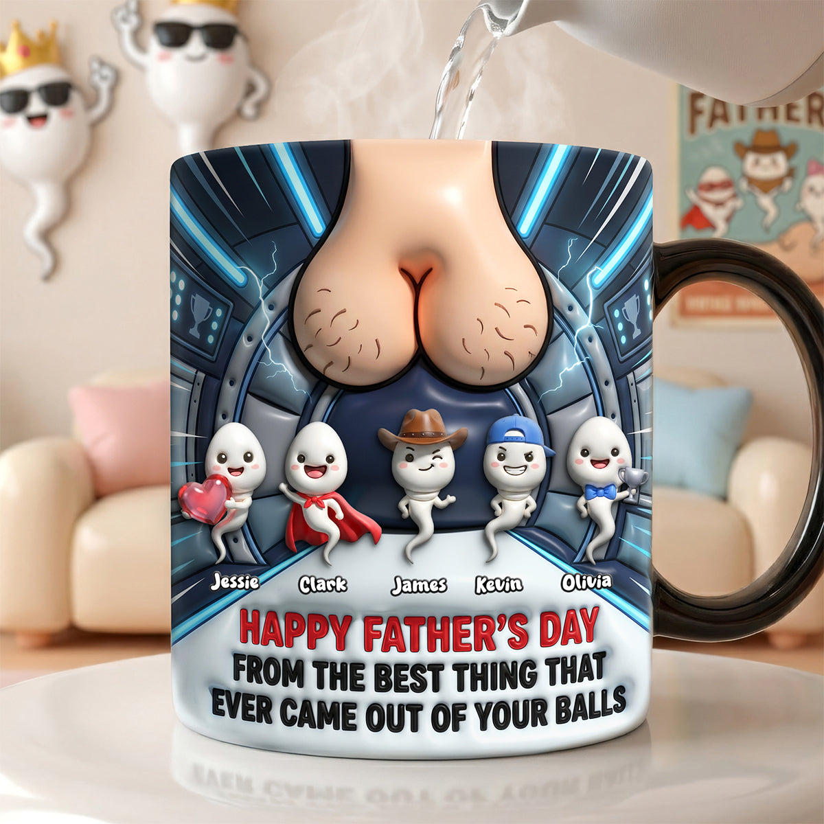 "Happy Father's Day! Celebrate with Humor - Funny Sperm Magic Coffee Mug - Personalized Gift for Dad, Grandpa & More" Coffee Mug PopCulturePrints