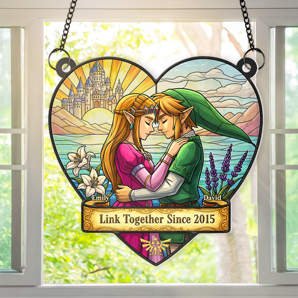 “Link Together Since 2015” - Couple Link Window Hanging Suncatcher Ornament - Personalized Gift for Couples Ornament PopCulturePrints