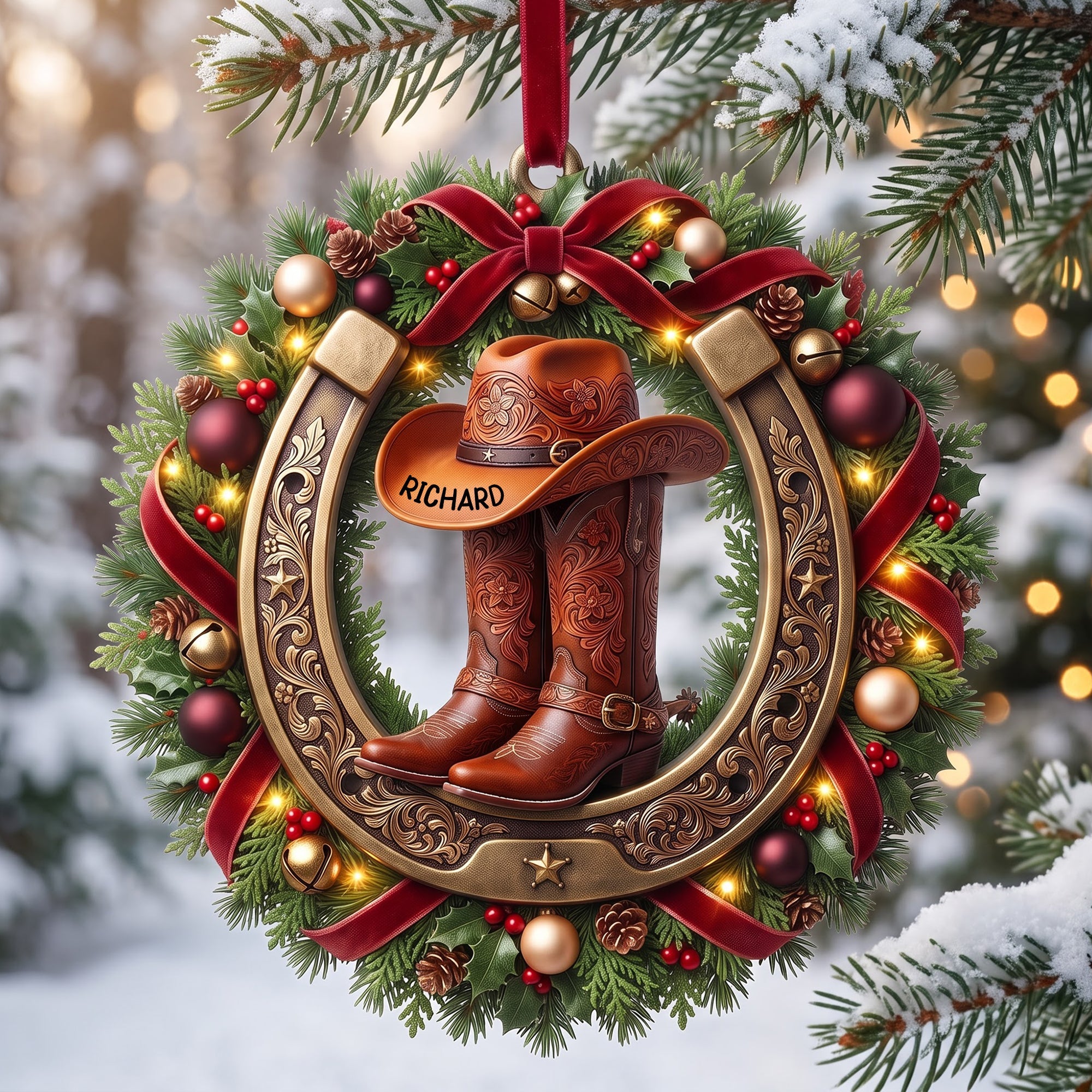 Sparkly Cowgirl & Cowboy Acrylic Ornament - Personalized Christmas Gifts 06tyqn150826 Ornament PopCulturePrints