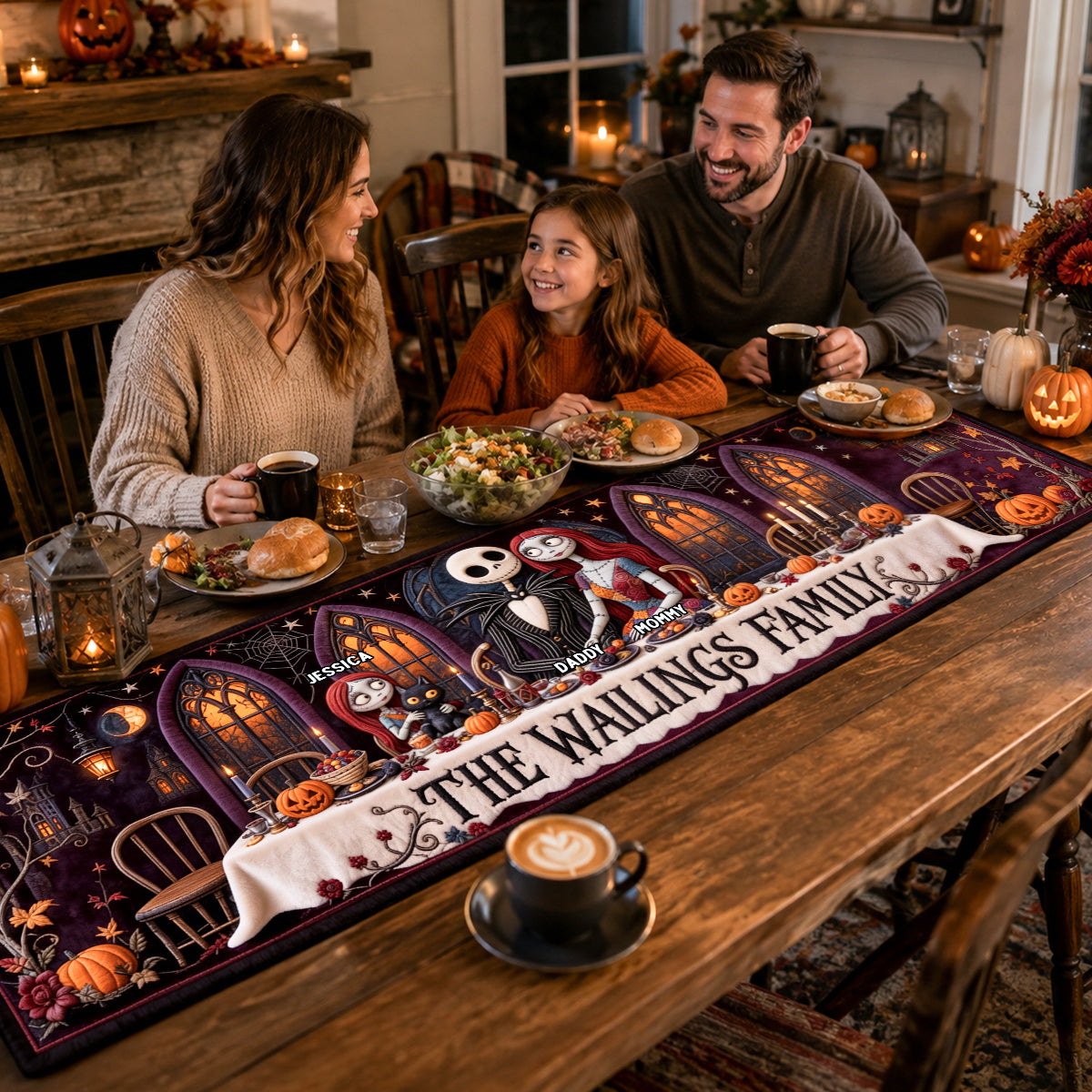 “Embrace the Spookiness!” - Mystical Spooky Family Quilted Table Runner - Personalized Custom Gift for Halloween Celebrations Quilted Table Runner PopCulturePrints