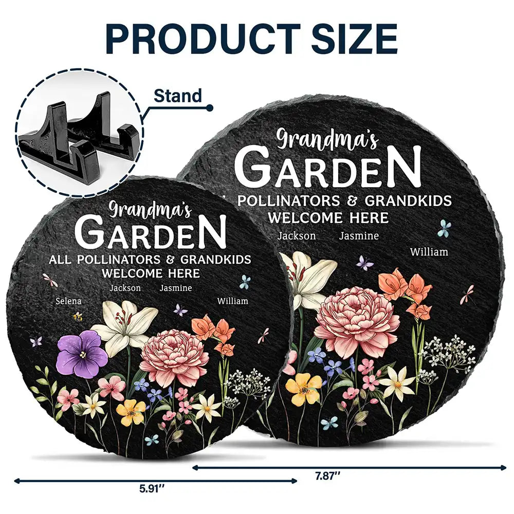 “Grandma’s Garden: A Place for Pollinators & Grandkids” - Personalized Circle Memorial Garden Stone - Custom Gift for Family Lovers Memorial Garden Stone PopCulturePrints