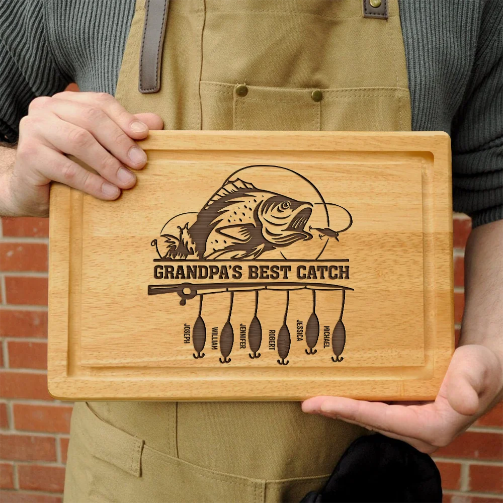 Dad's Best Catch – Personalized Wooden Cutting Board for Fishing Enthusiasts Wooden Cutting Board PopCulturePrints