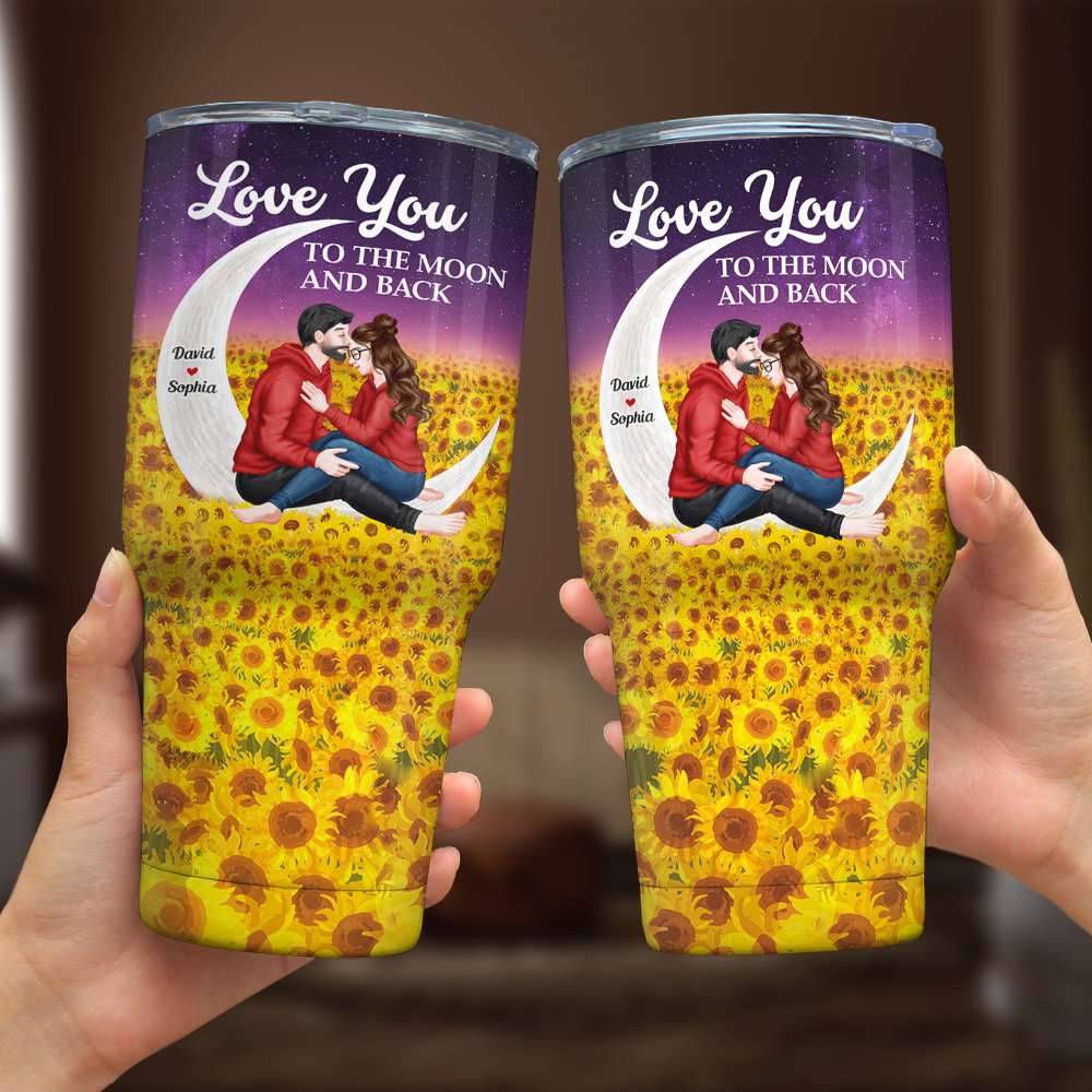 Personalized Couple Tumbler - Love You to the Moon and Back Tumbler Cup PopCulturePrints