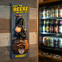 Load image into Gallery viewer, “May the Beers Be With You” - Personalized Cosmic Brew Wall Bottle Opener - Gift for Space Lovers
