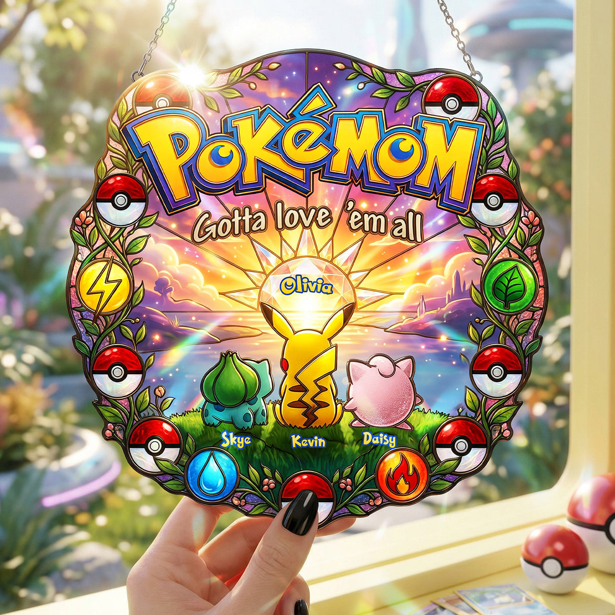 Gotta Love 'Em All - Custom Adventure Mom's Love Suncatcher - Perfect Gift for Moms Ornament PopCulturePrints