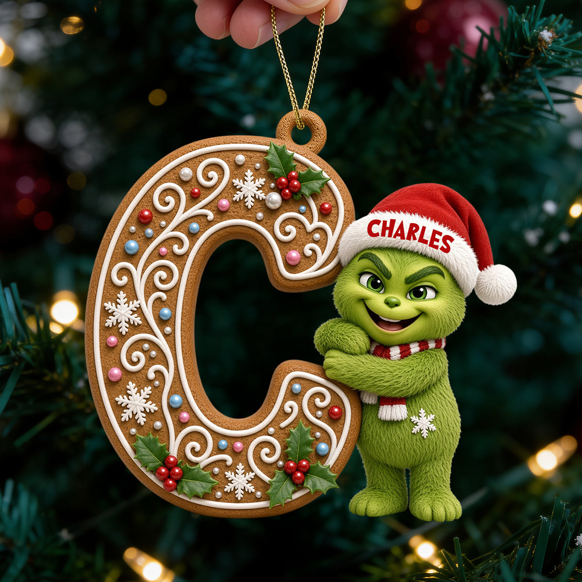 “Spread Holiday Cheer with Personalized Charm” - Whimsical Character Initial Alphabet Ornament - Personalized Christmas Gift
