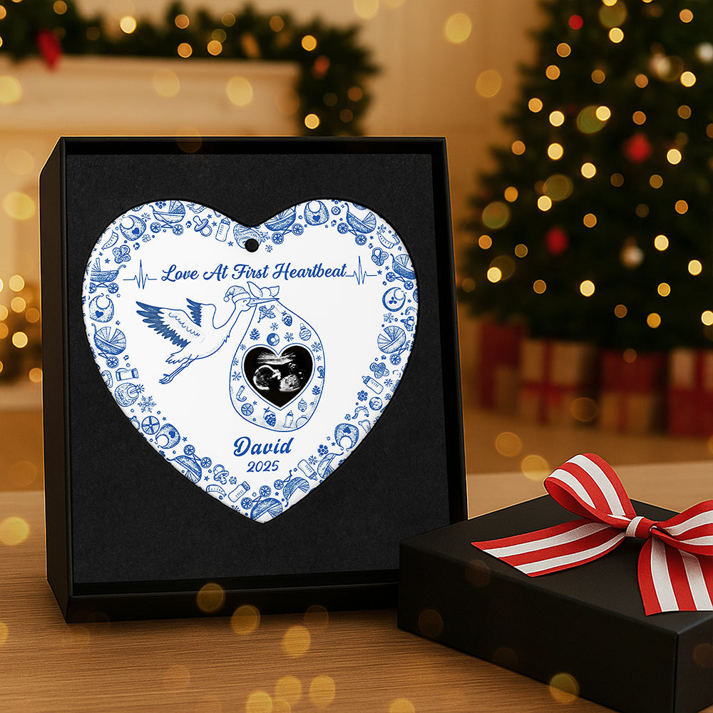 Love At First Heartbeat - Personalized Ceramic Ornament for Pregnant Women Ornament PopCulturePrints