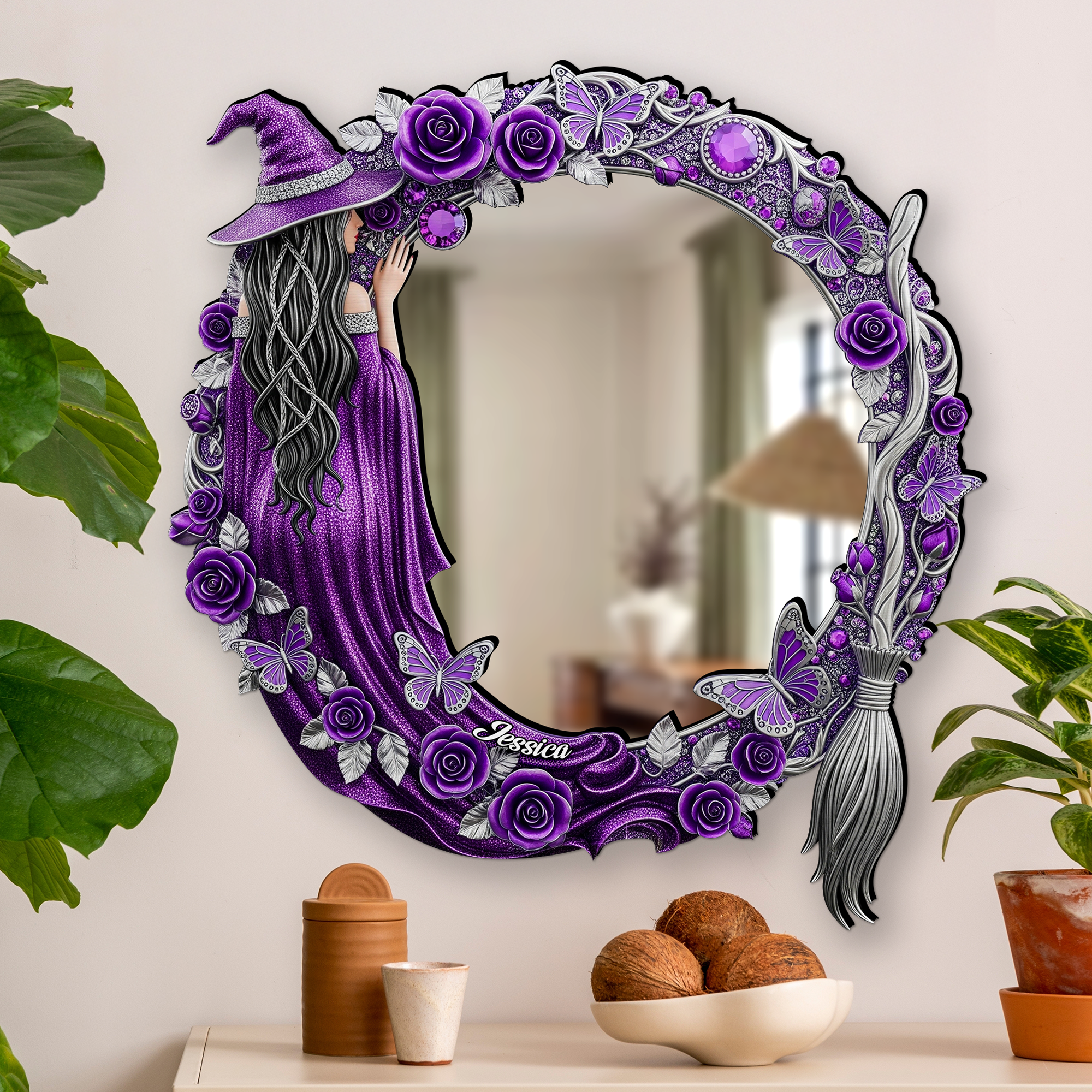 “Reflect Your Inner Witch” - Quirky Witch Shaped Mirror - Personalized Gift for Witch Lovers Mirror PopCulturePrints