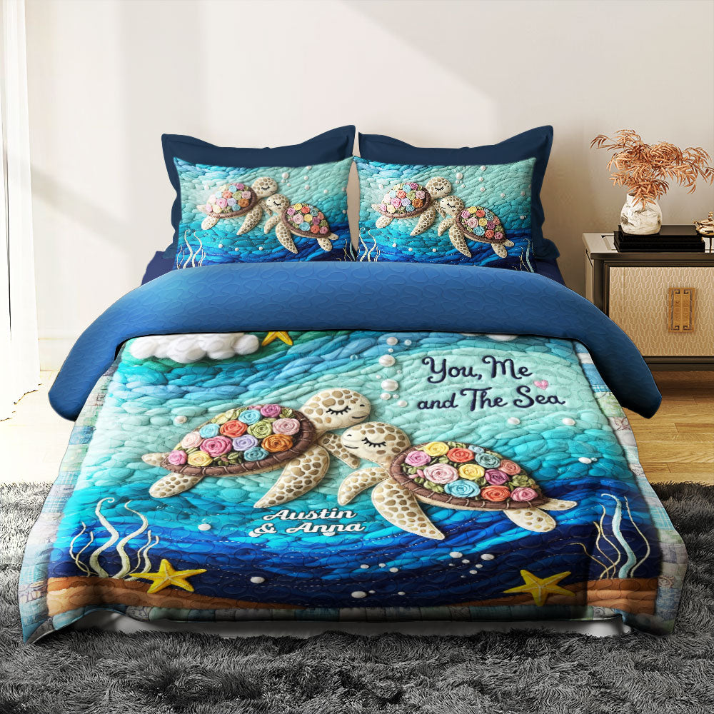 You, Me and The Sea - Personalized Turtle Couple Quilt Bedding Set Blanket PopCulturePrints