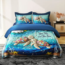 Load image into Gallery viewer, You, Me and The Sea - Personalized Turtle Couple Quilt Bedding Set Blanket PopCulturePrints
