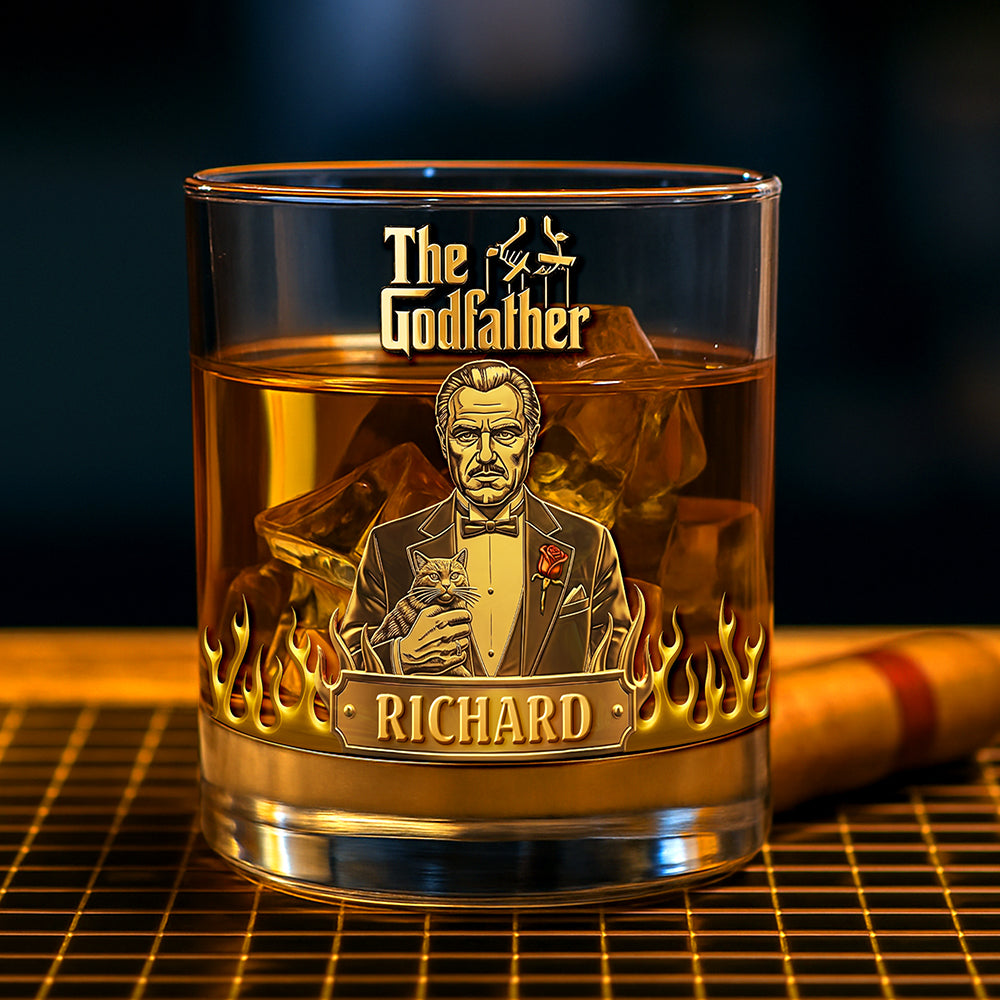 "Celebrate Your Inner Don: Custom Mafia Gentleman Round Whiskey Glass" - Personalized Gift for Movie Fans Whiskey Glass PopCulturePrints