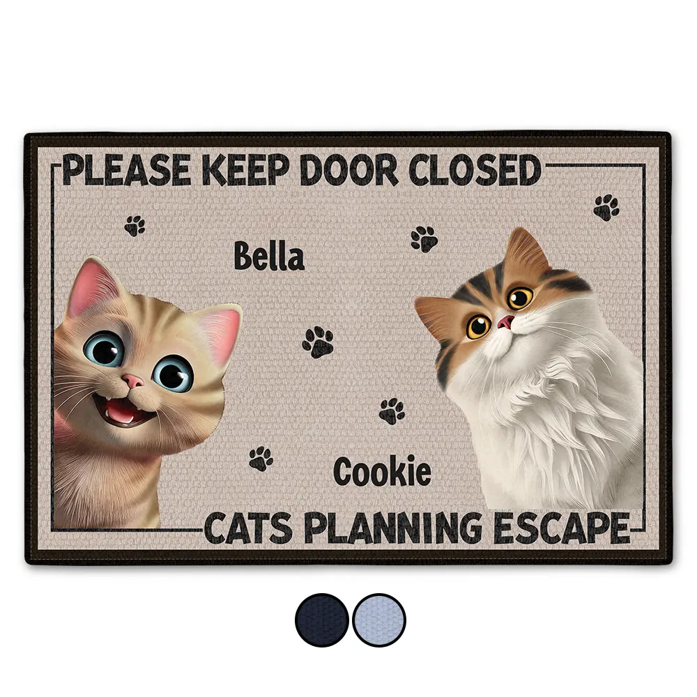 Please Keep Door Closed: Cats Planning Escape - Personalized Doormat for Pet Lovers Doormat PopCulturePrints