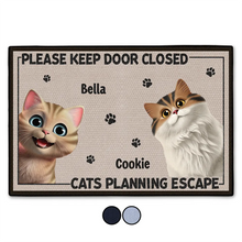Load image into Gallery viewer, Please Keep Door Closed: Cats Planning Escape - Personalized Doormat for Pet Lovers Doormat PopCulturePrints
