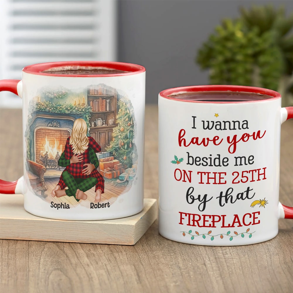 Personalized Christmas Couple Mug - Cozy Fireplace Edition