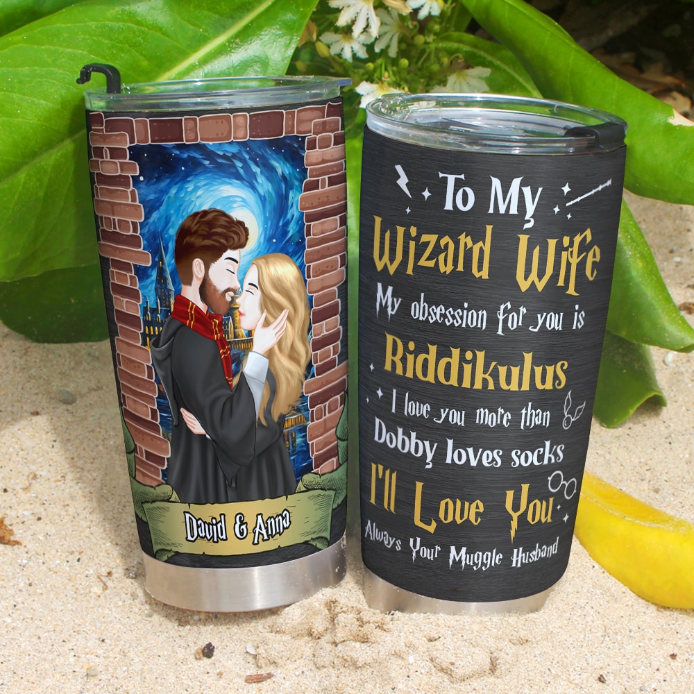 Personalized Wizard Wife Tumbler - Magic Couple Design