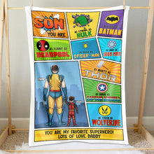 Load image into Gallery viewer, Personalized Superhero Blanket for Kids - Custom Name &amp; Design
