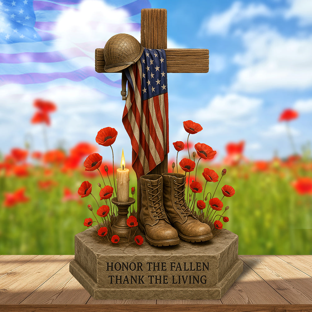 "Honor the Fallen, Thank the Living" - Personalized Memorial Day Acrylic Plaque - Gift for Veterans, Dads, and Grandpas Shaped Plaques PopCulturePrints