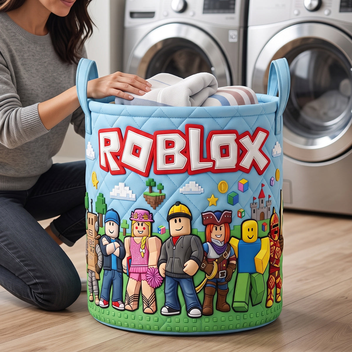 Block World Laundry Basket - Personalized Gifts 01natn140726 Laundry Basket PopCulturePrints