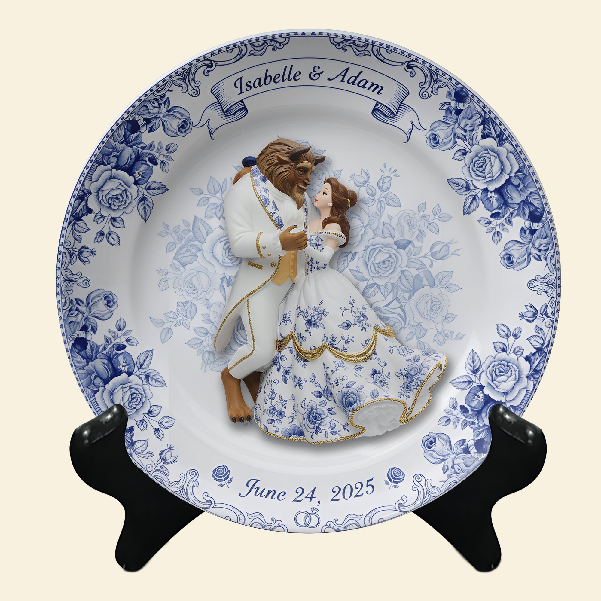 “A Fairytale Love Awaits” - Fairytale Love Story Round Plate - Personalized Gift for Couples Ceramic Round Plate PopCulturePrints