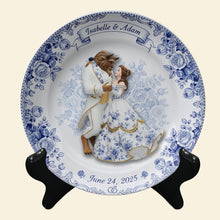 Load image into Gallery viewer, “A Fairytale Love Awaits” - Fairytale Love Story Round Plate - Personalized Gift for Couples Ceramic Round Plate PopCulturePrints

