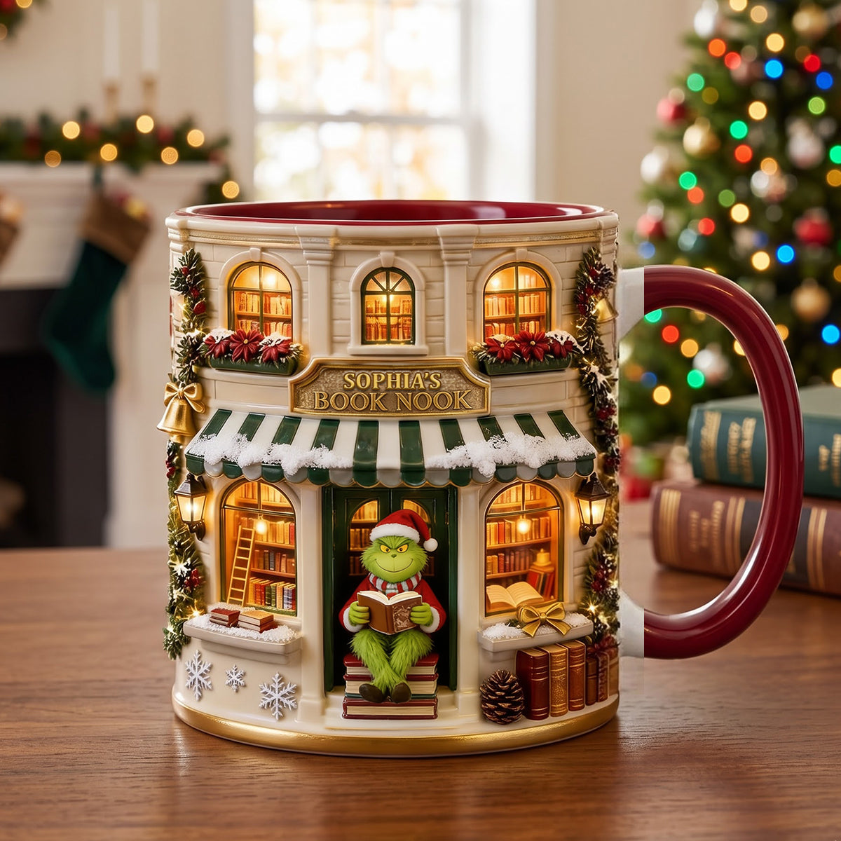 "Embrace the Cozy Spirit!" - Cozy Winter Bookstore Coffee Mug - Personalized Gift for Book Lovers Coffee Mug PopCulturePrints