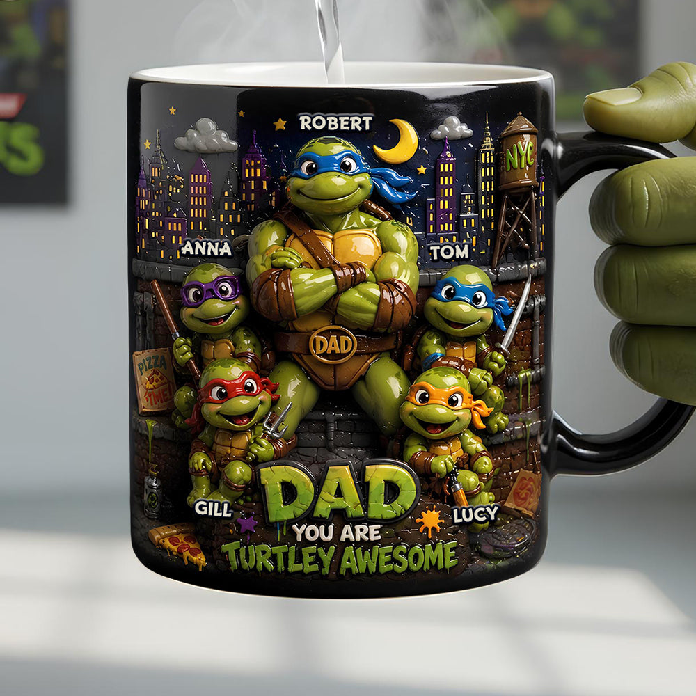 "Dad, You Are Turtley Awesome" - Funny Fighter Dad and Kids Personalized Magic Mug - Perfect Gift for Dads, Grandpas & More! Coffee Mug PopCulturePrints