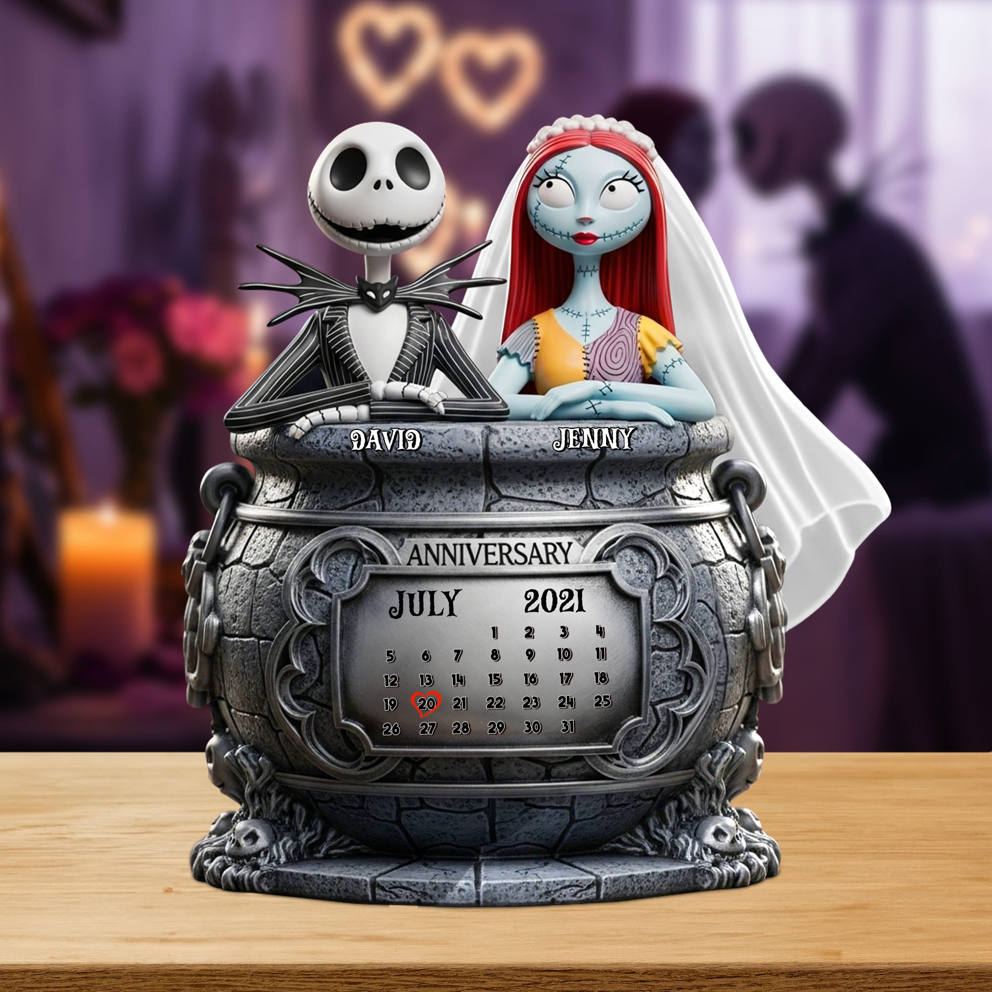 “Celebrate Your Unique Love” - Skull Couple Personalized Anniversary Plaque - Custom Gift for Couples, Friends, and Loved Ones Shaped Plaques PopCulturePrints