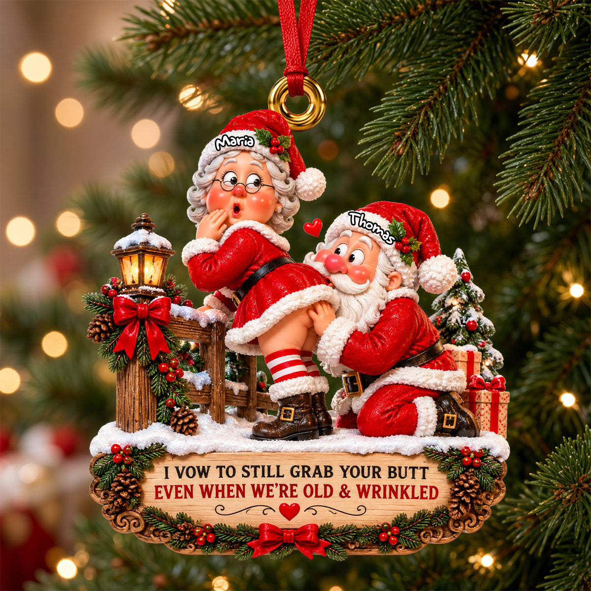 Sweet Santa Couple Ornament - Personalized Christmas Gift For Couples Ornament PopCulturePrints