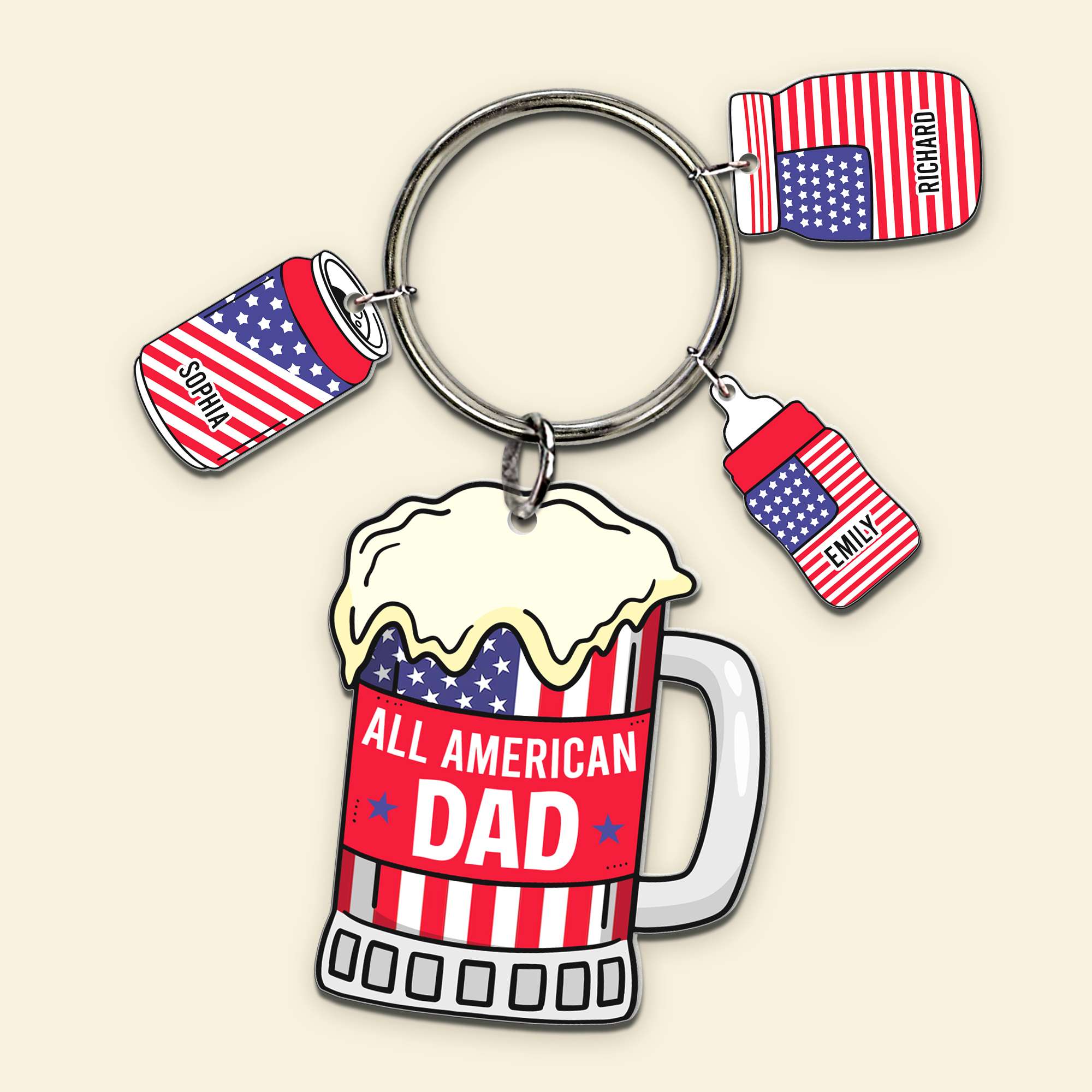 Custom American Dad Keychain - Personalized Beer Mug Design Keychains PopCulturePrints