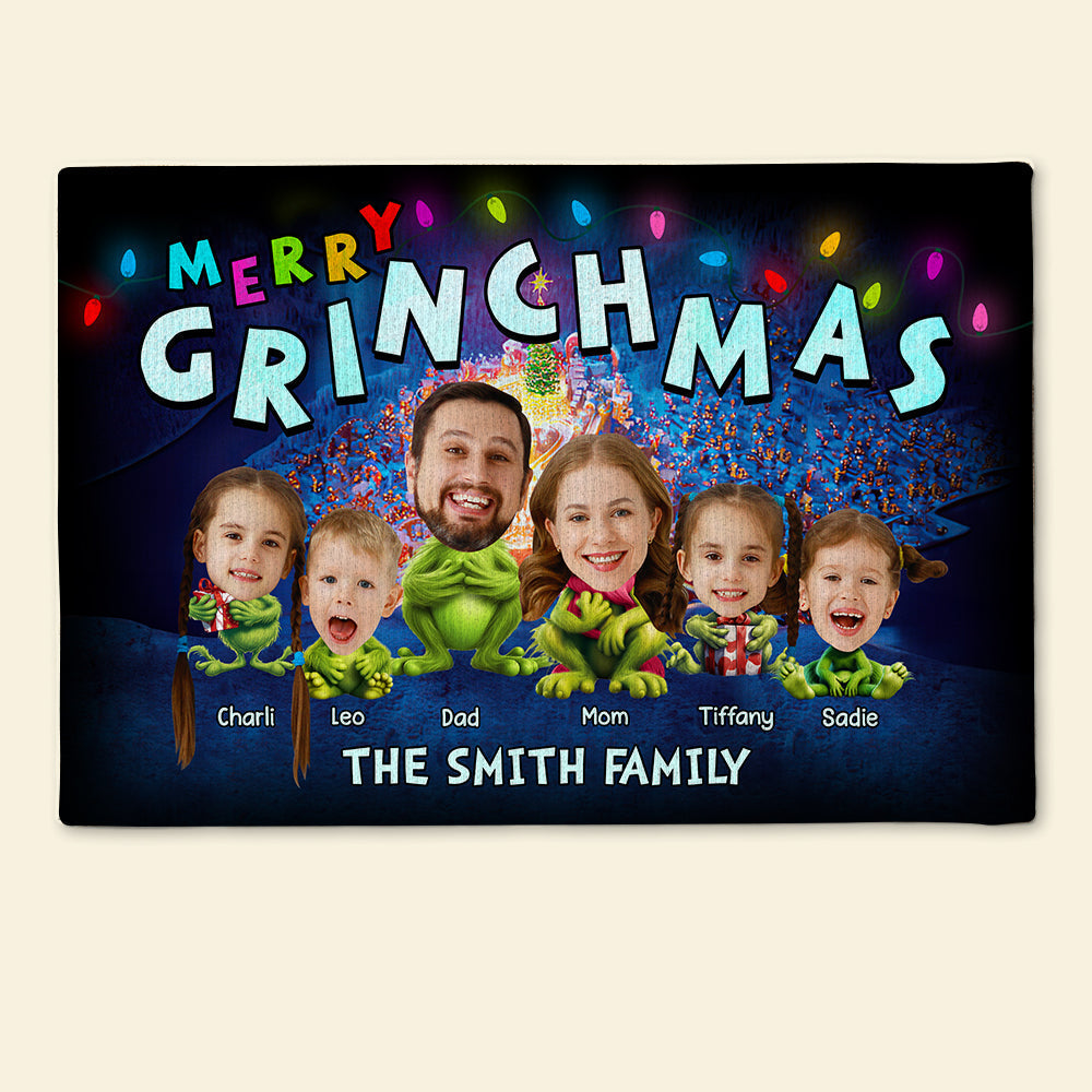 Personalized Merry Grinchmas Family Christmas Doormat Doormat PopCulturePrints