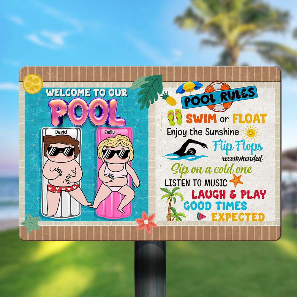 Personalized Pool Sign for Couples - Custom Metal Wall Art Metal Signs PopCulturePrints