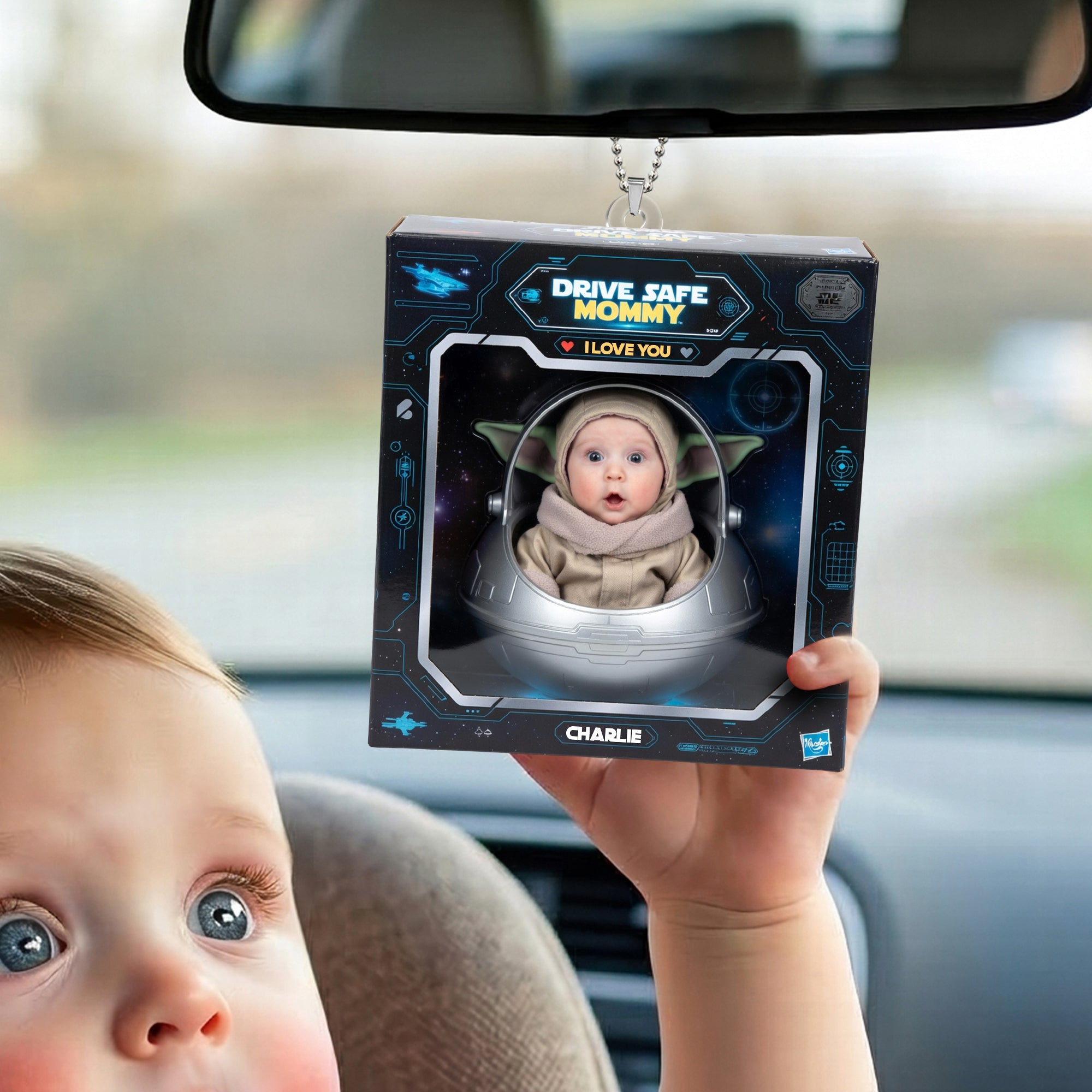 "Drive Safe Mommy, My Little Astronaut!" - Custom Personalized Car Ornament - Perfect Gift for Mom, Grandma, or Any Loved One Ornament PopCulturePrints