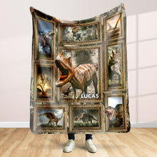 Load image into Gallery viewer, Personalized Dinosaur Lovers Blanket - Custom Name Gift Blanket PopCulturePrints
