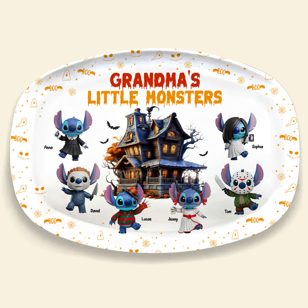 "Embrace the Spook!" Personalized Grandma's Little Monsters Halloween Plate - Unique Gift for Mom and Grandma Plates PopCulturePrints