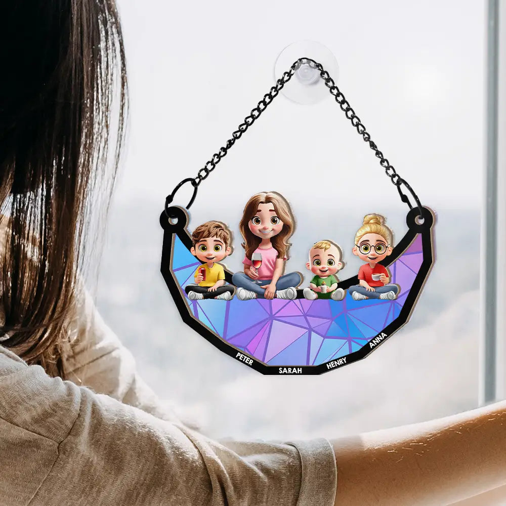 "We Love You Mom" - Personalized 3D Cartoon Suncatcher Ornament - Gift for Mom, Daughter, Son, Grandma Suncatcher Ornament PopCulturePrints