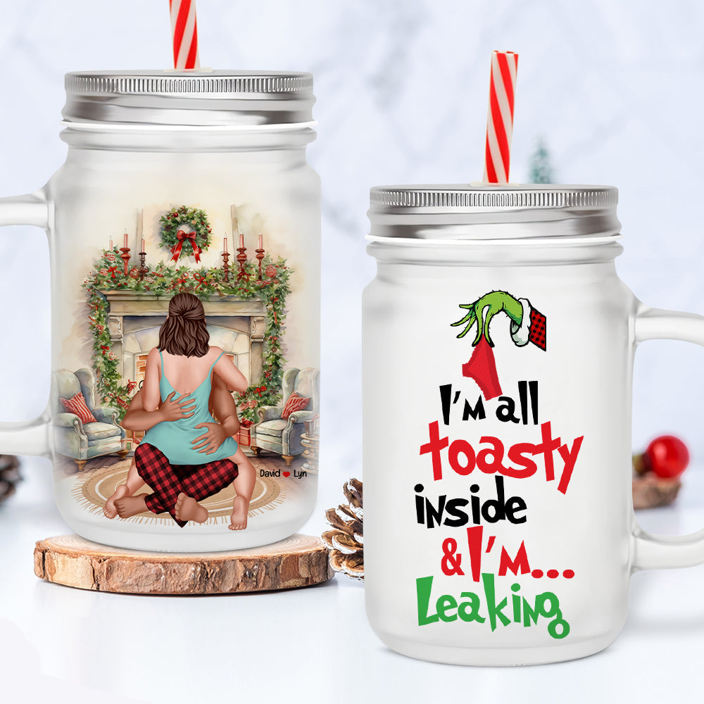 Personalized Frosted Mason Jar - Cozy Christmas Couple Gift