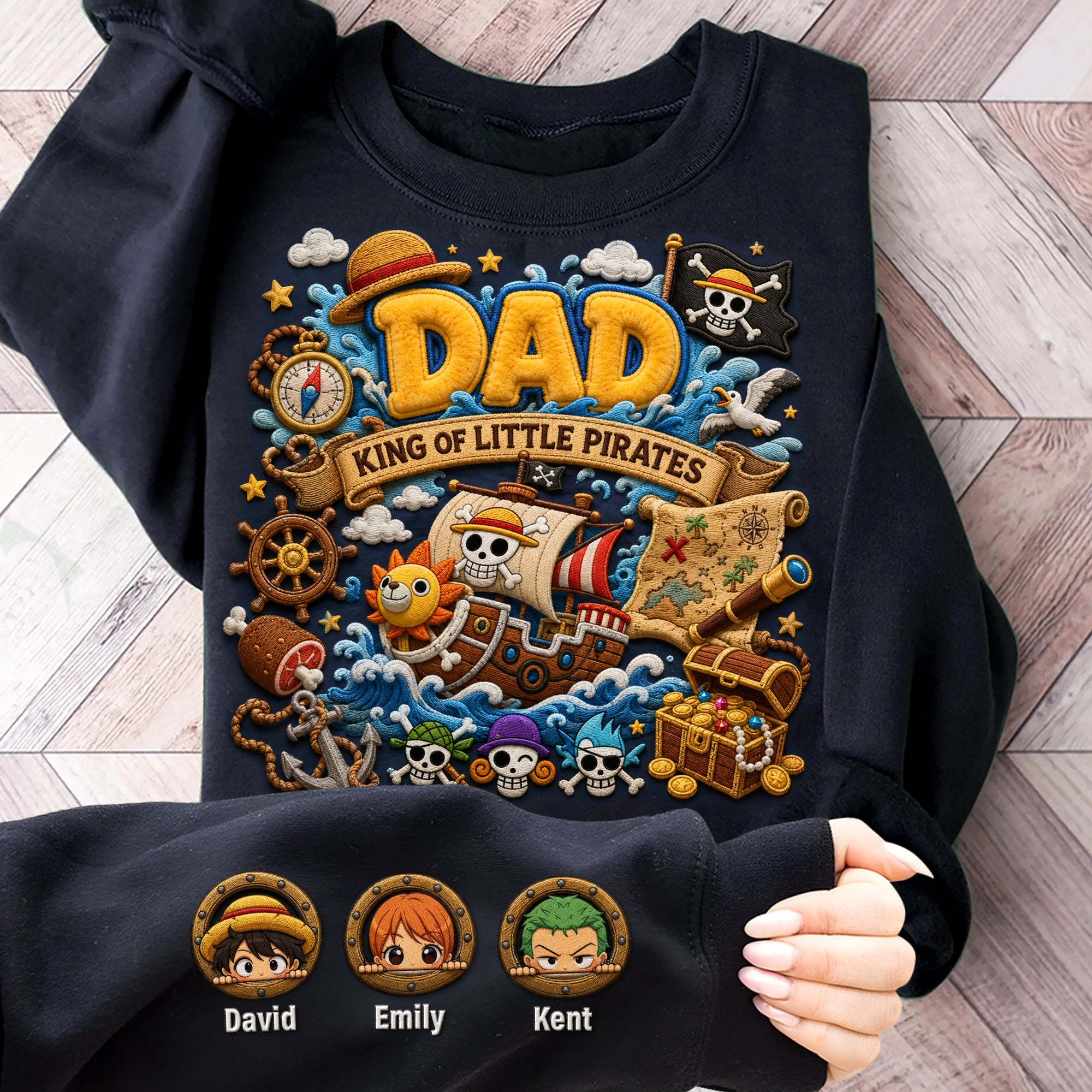 “Dad, King of Little Pirates” - Personalized Sweatshirt for Dads and Grandpas AOP Products PopCulturePrints