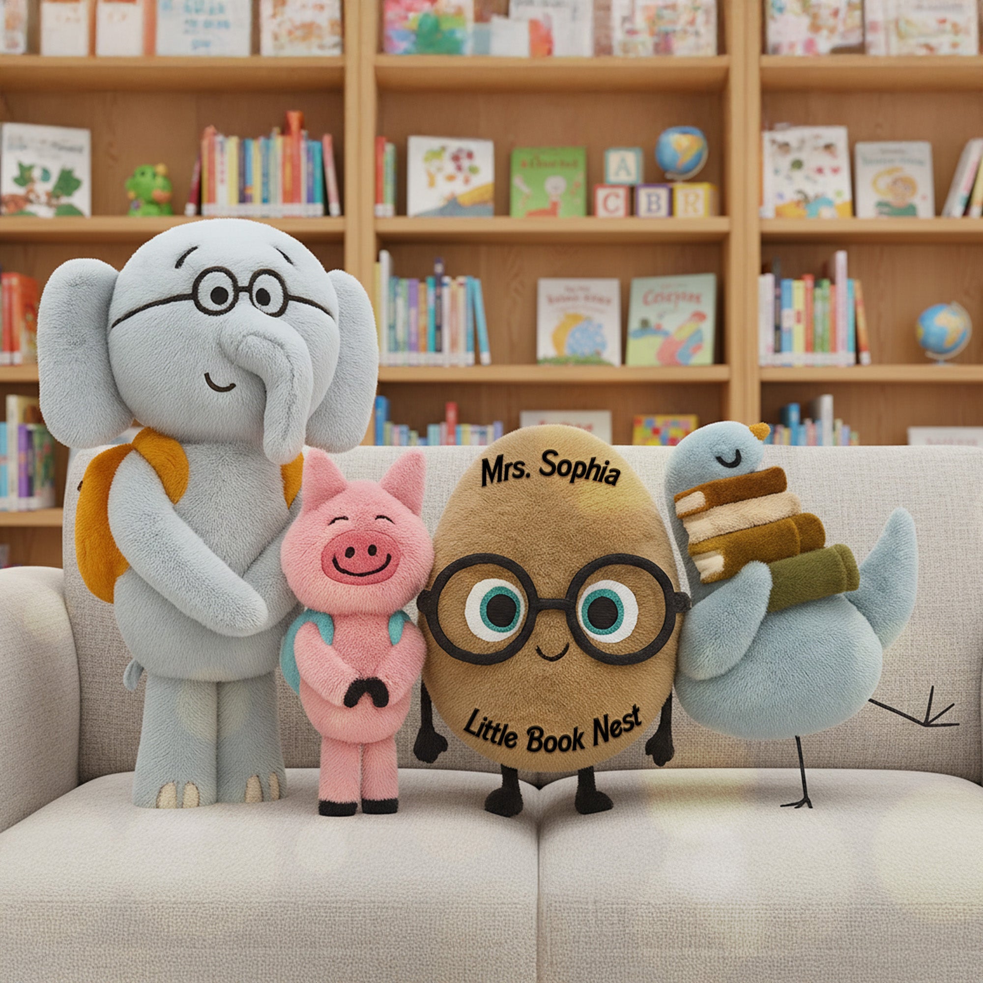 "Spread Love with Every Snuggle" - Cute Characters Pillow, Personalized Gift for Teachers and Students Pillow PopCulturePrints
