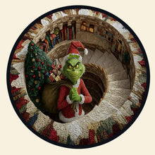 Load image into Gallery viewer, “Unwrap the Magic of Christmas” - Personalized Green Monster Quilted Round Mat - Ideal Gift for Everyone Doormat PopCulturePrints
