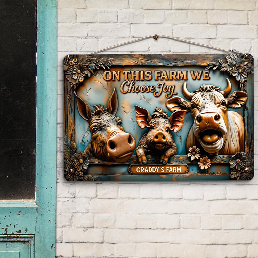 Choose Joy with Fun Farm Animals Metal Sign - Personalized Gifts for Farmers Metal Signs PopCulturePrints